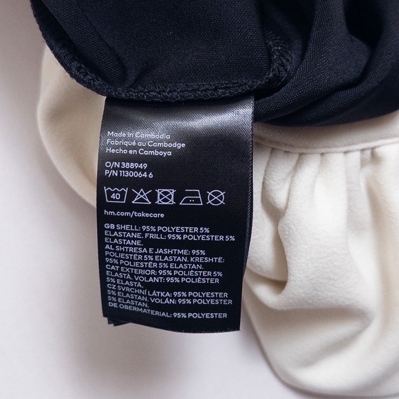 H&M One Shoulder Ruffle Top Black White Asymmetrical Stretch Women's XS - Picture 10 of 10